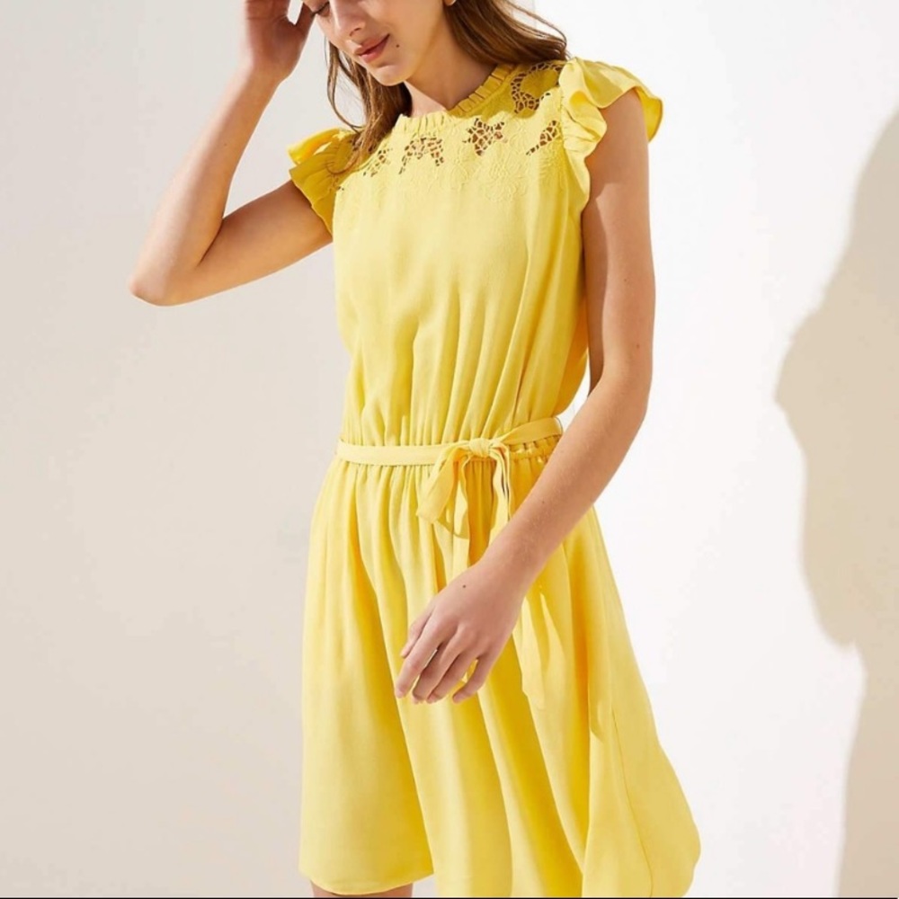 LOFT PLUS Womens NWT Floral Lace Yoke‎ Ruffle Dress